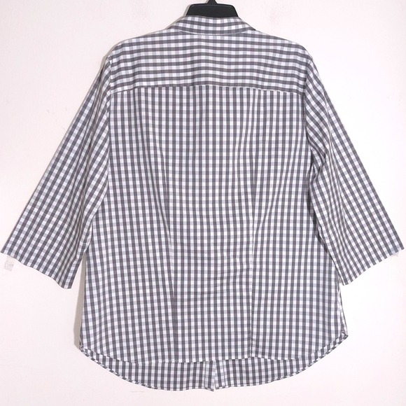 LAFAYETTE 148 NEW YORK Selvage Neck Gingham Check 3/4 Sleeve Blouse Size 2X EUC - Picture 8 of 10